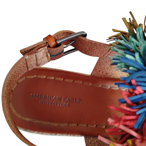 American Eagle Outfitters Brown Espadrille Sandals with Multicolor Pom Poms - Picture 6 of 12